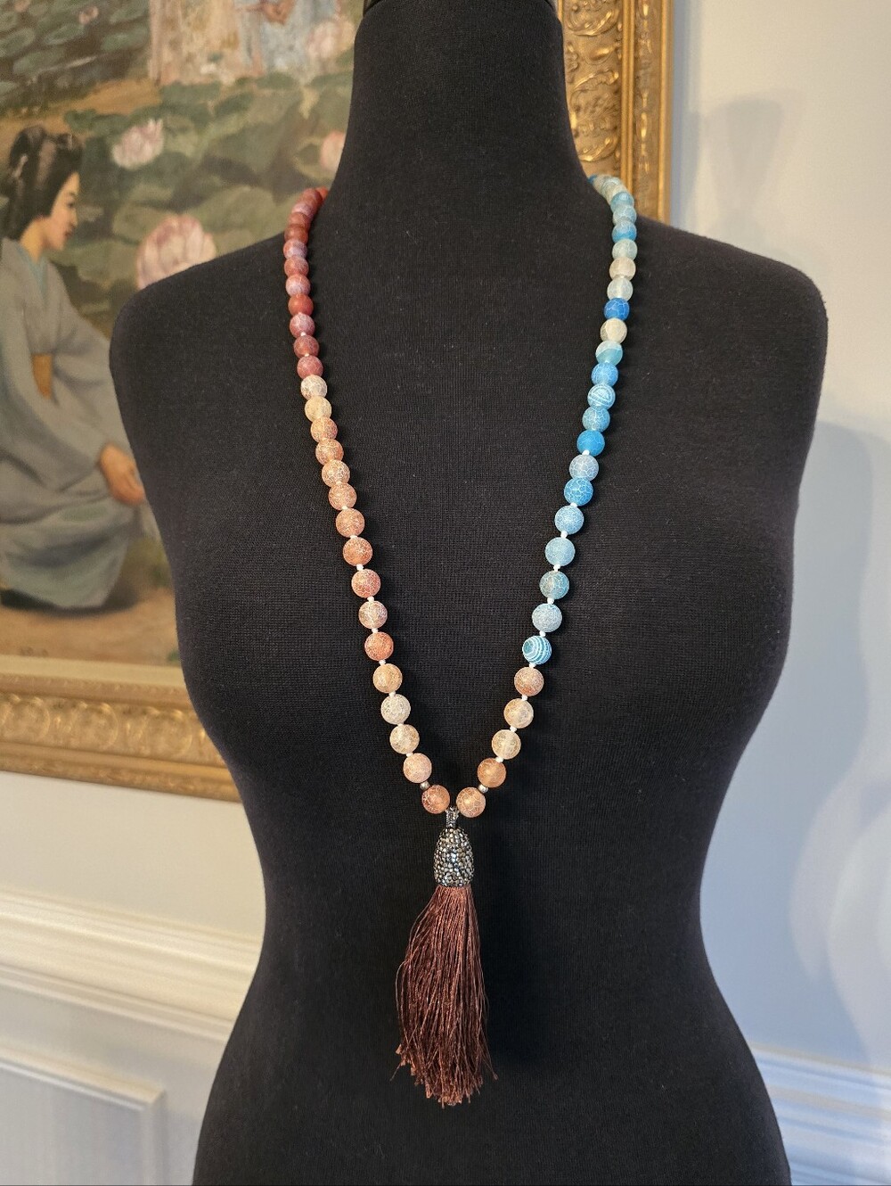 JK Matte Stone Beaded Tassel Necklace - Multicolor